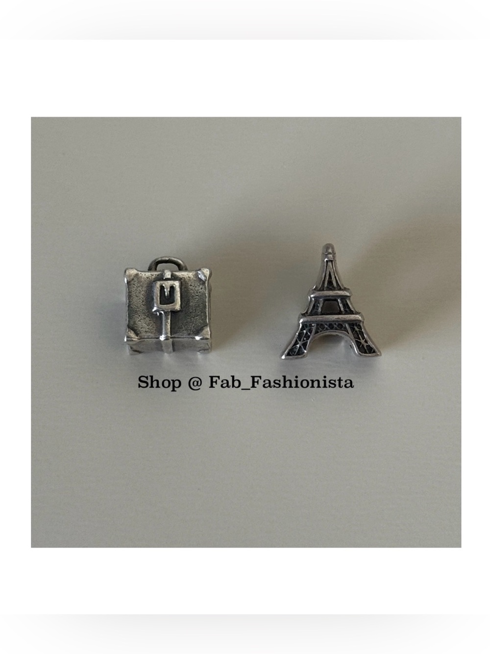 Sterling Silver Eiffel Tower And Travel Suitcase Charms